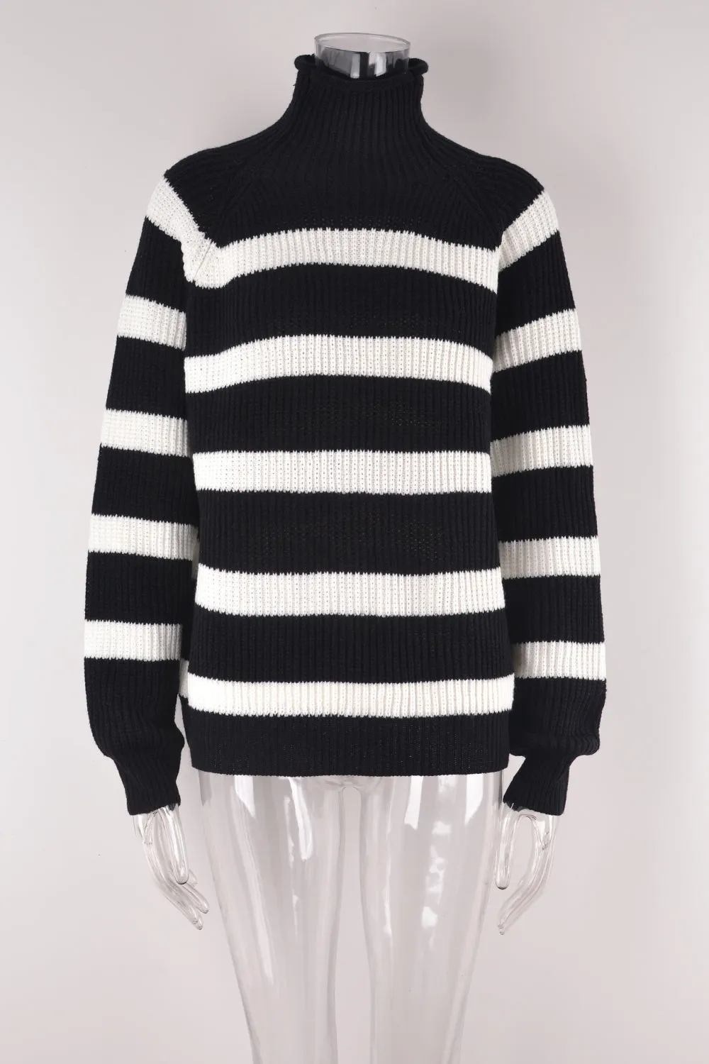 Fashion Turtleneck Striped Knitted Tops Loose Long Sleeve Casual Women Wholesale Sweaters