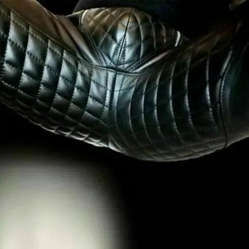 Men's Black Leather Quilted Bike Rider Pant