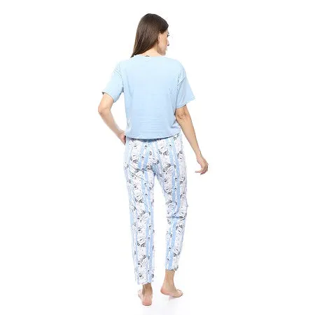 Women's Summer Pajamas Crop Shirt & Pants - Light Blue